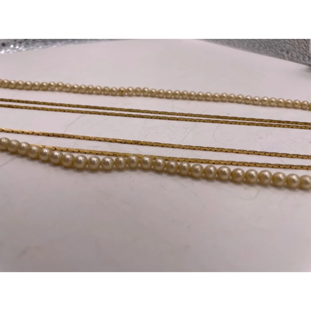 Vintage Crown Trifari© Gold Tone & Faux Pearl‎ Triple Strand Necklace 27